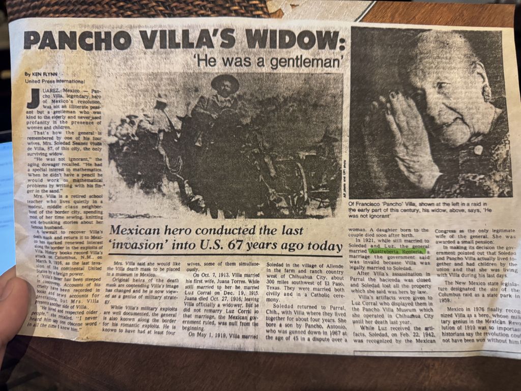 Newspaper article about Pancho Villa
